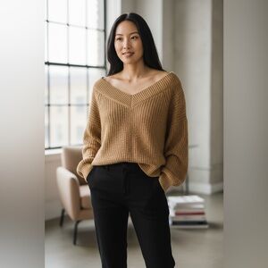 INC International Concepts Women's V-Neck Tan Sweater